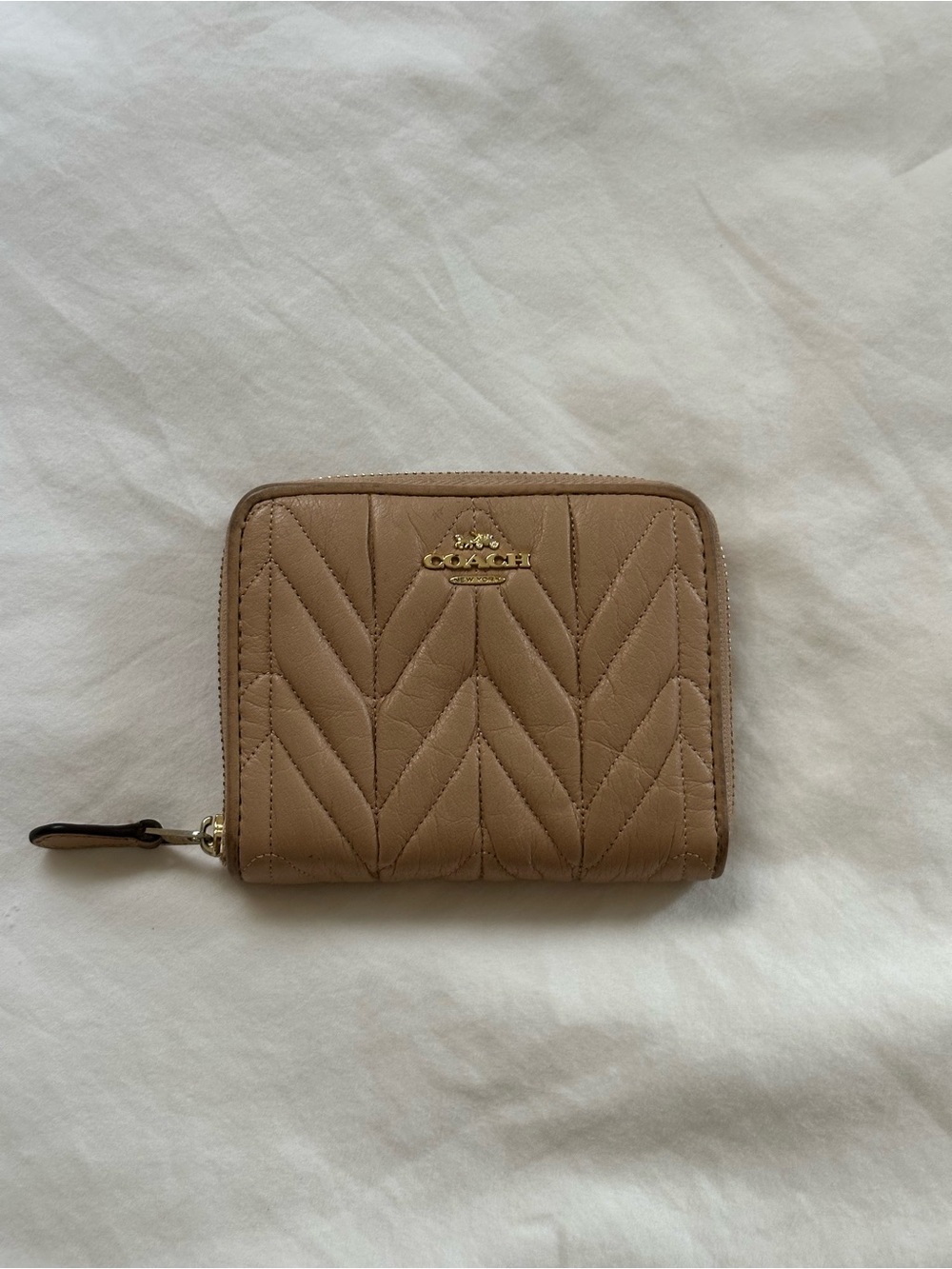 Coach Quilted Leather Zip Wallet - pinkish tan